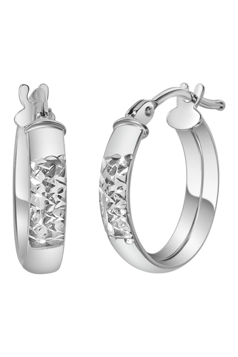 14K Gold Diamond Cut Hoop Earrings, Main, color, 14K WHITE GOLD