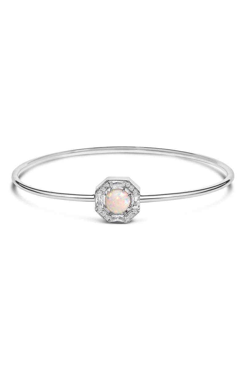 Haus of Brilliance Silver 7X7MM Created Opal and White Sapphire Halo Bangle Bracelet, Main, color, White