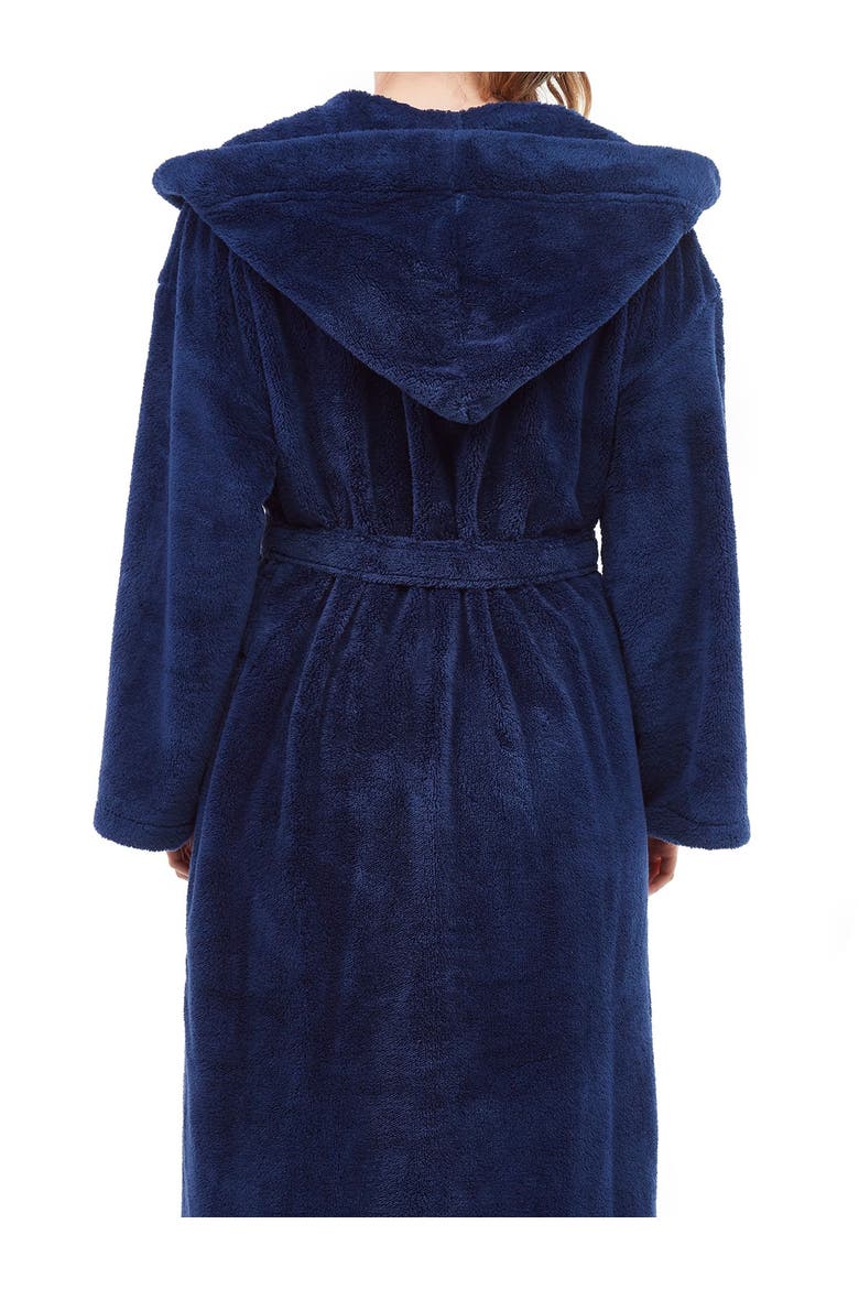 Womens Long Fleece Robe with Hood, Alternate, color, Navy