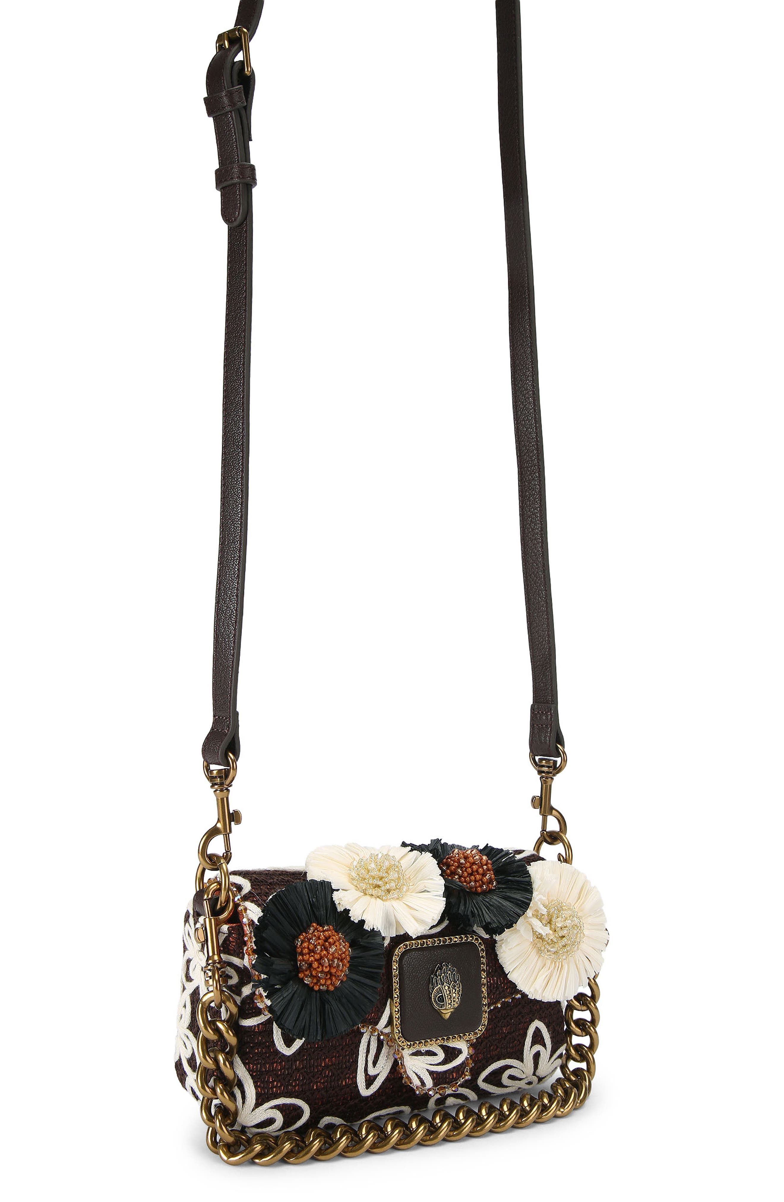 Kurt Geiger London Mini Floral Appliqué Clutch, Alternate, color, Brown
