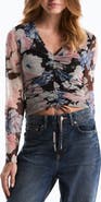 Laundry by Shelli Segal Printed Ruched Mesh Top