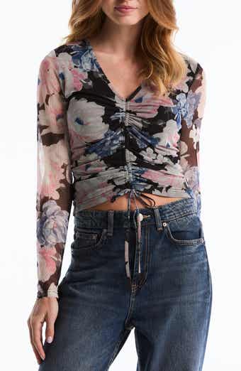 Laundry by Shelli Segal Printed Ruched Mesh Top