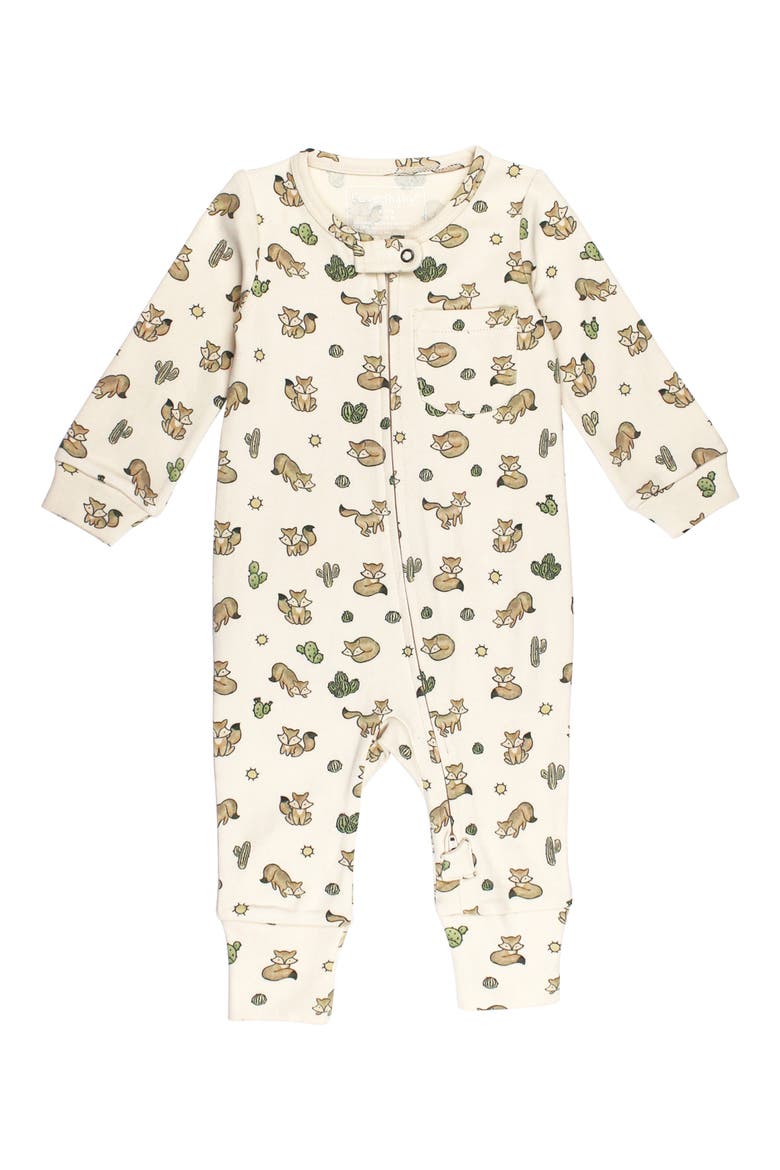 Print Organic Cotton Zip Romper, Main, color, LITTLE FOX