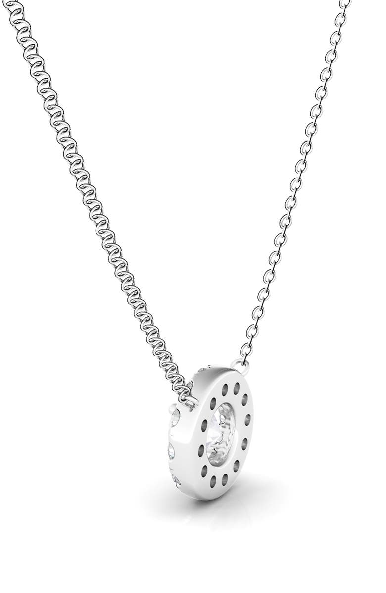 HauteCarat Round Brilliant Halo Lab Created Diamond Pendant Necklace, Alternate, color, 18K White Gold