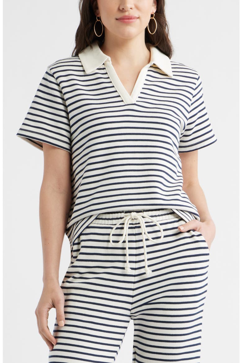 French Terry Polo, Main, color, IVORY- NAVY STRIPE