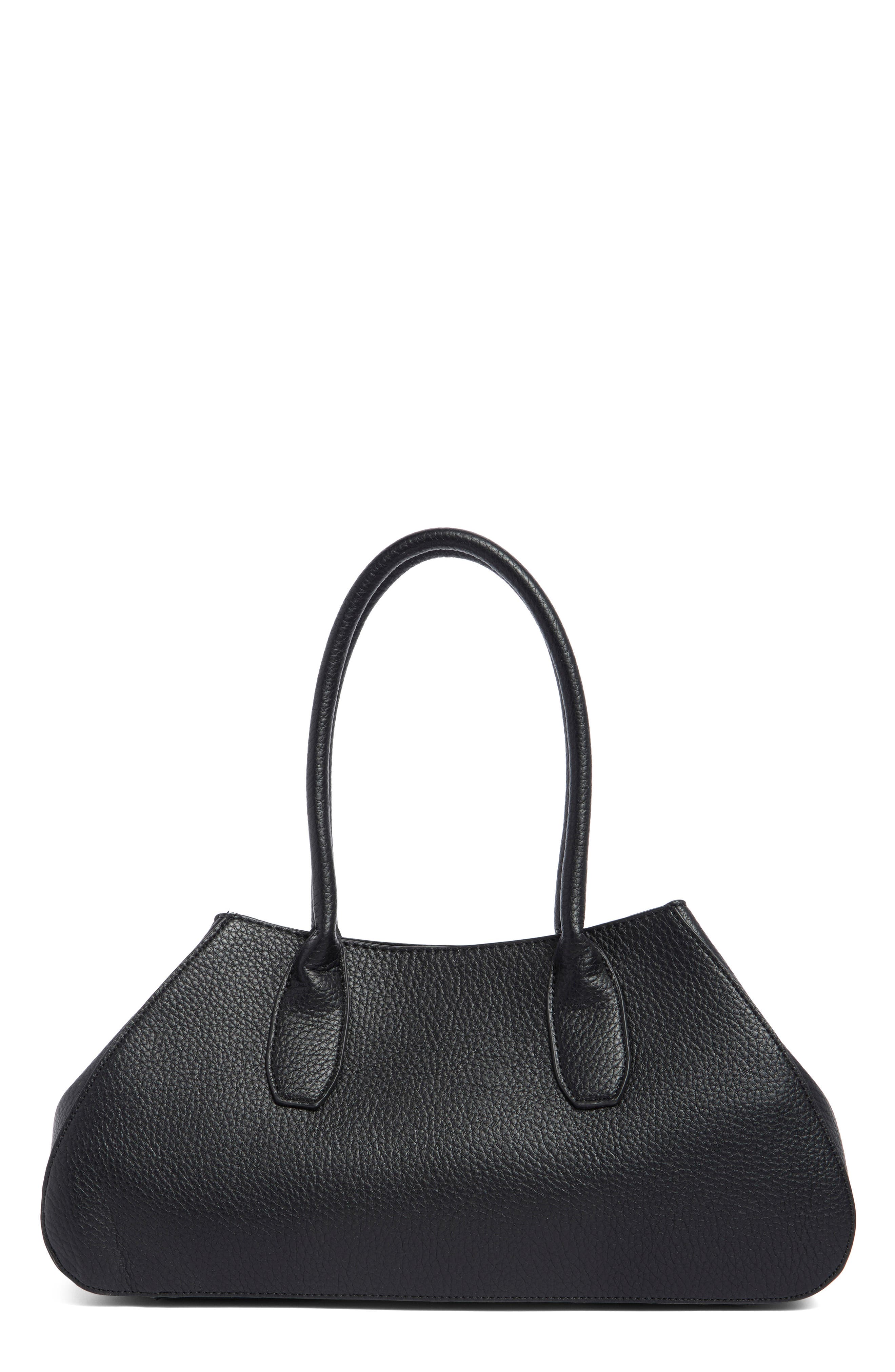 Faux Leather Top Handle Satchel, Main, color, BLACK