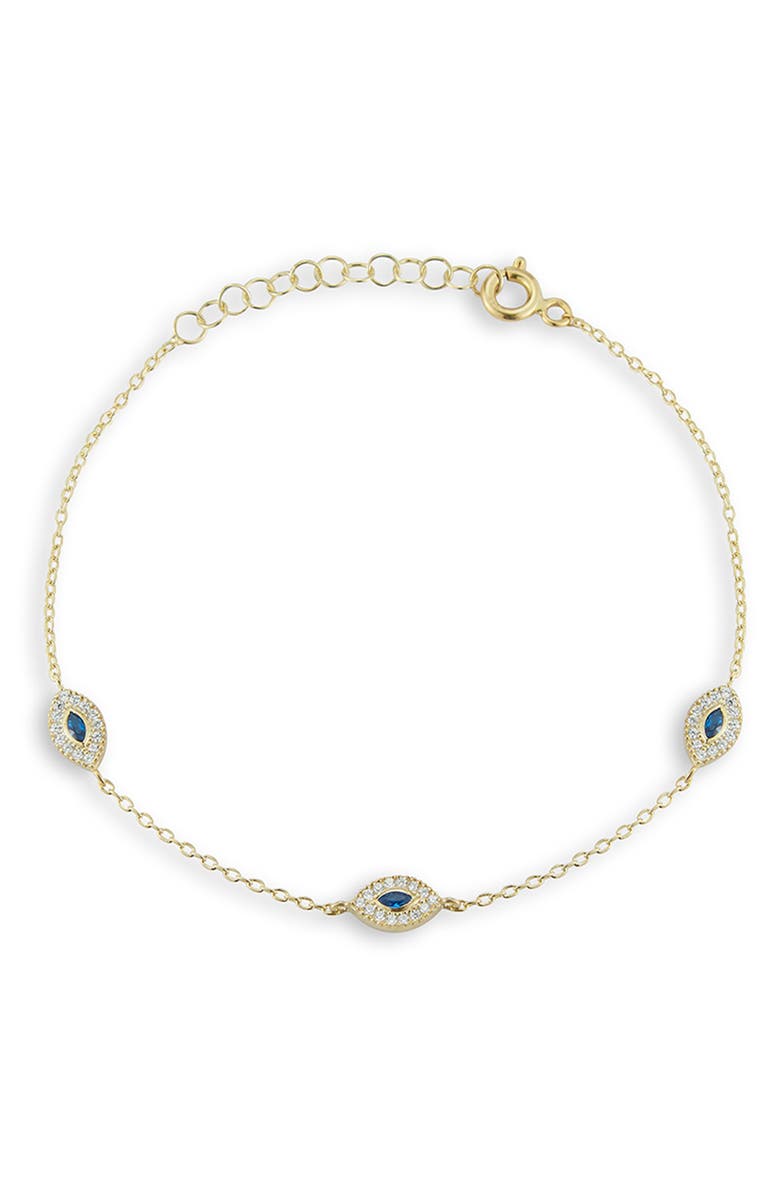 GLAZE JEWELRY 14K Gold Plated Sterling Silver Evil Eye CZ Station Bracelet, Main, color, 