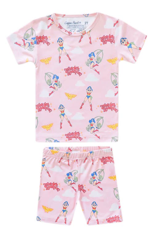 COPPER PEARL COPPER PEARL WONDER WOMAN FITTED TWO-PIECE SHORT PAJAMAS