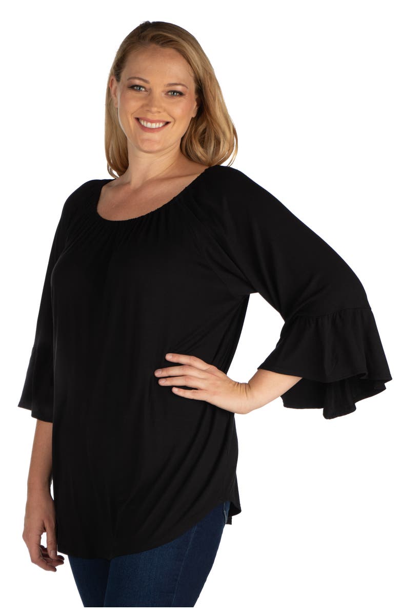 24seven Comfort Apparel Plus Size Bell Sleeve Loose Fit  Tunic Top, Alternate, color, Black