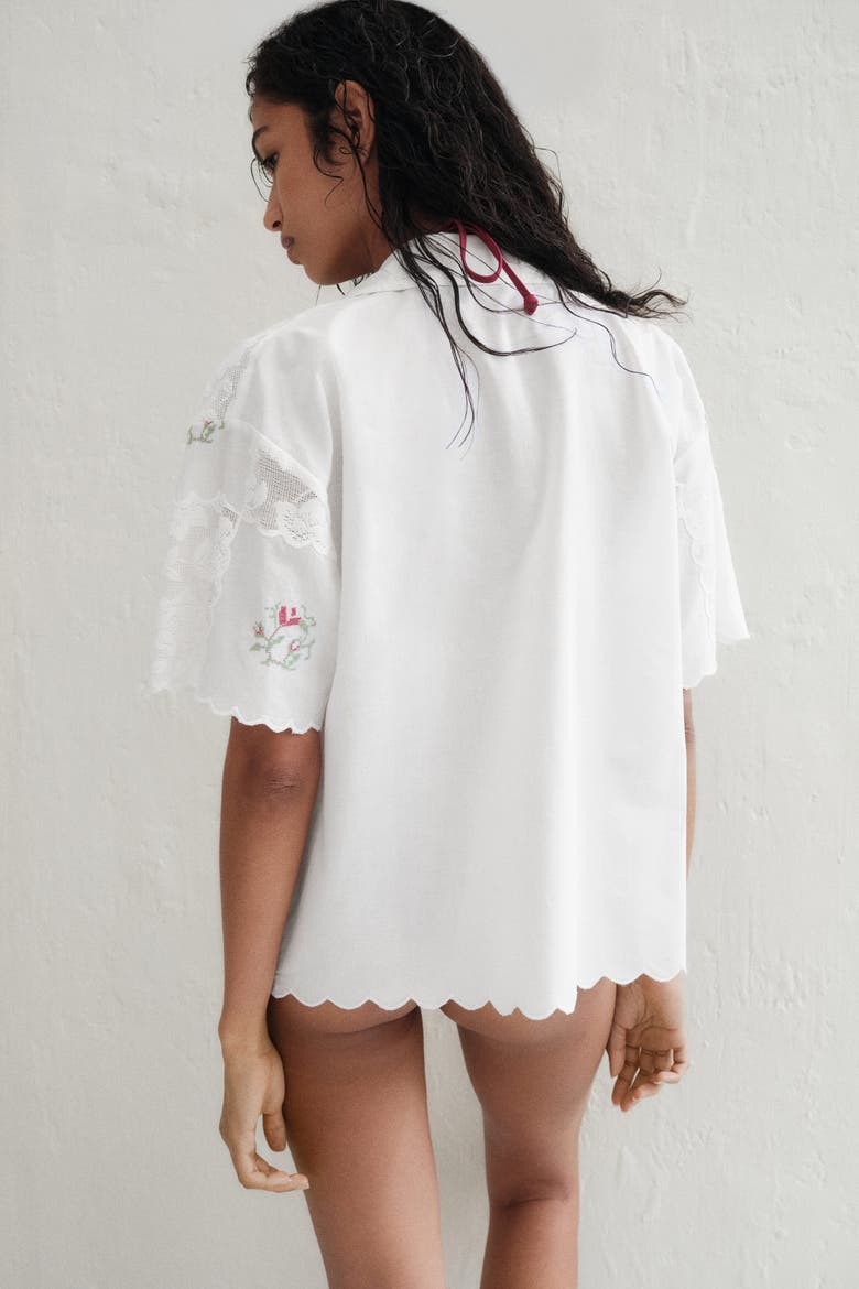 Embroidered Beach Shirt, Alternate, color, White/flowers
