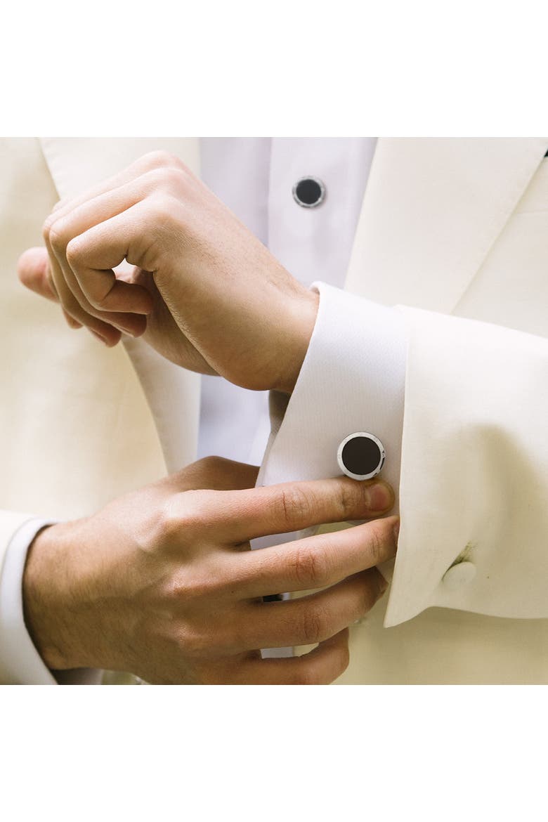 Rivet Etch Sterling Cufflinks & Studs, Alternate, color, BLACK