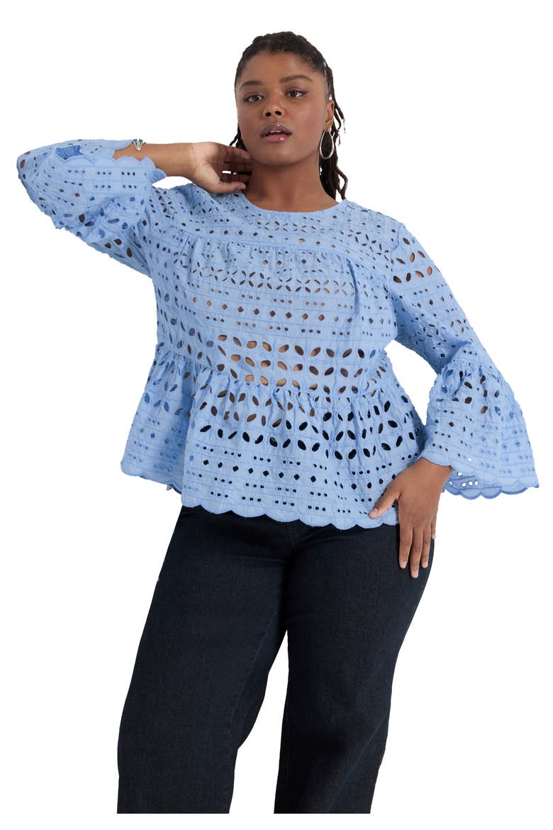 Flounce Peplum Top, Main, color, PLACID BLUE