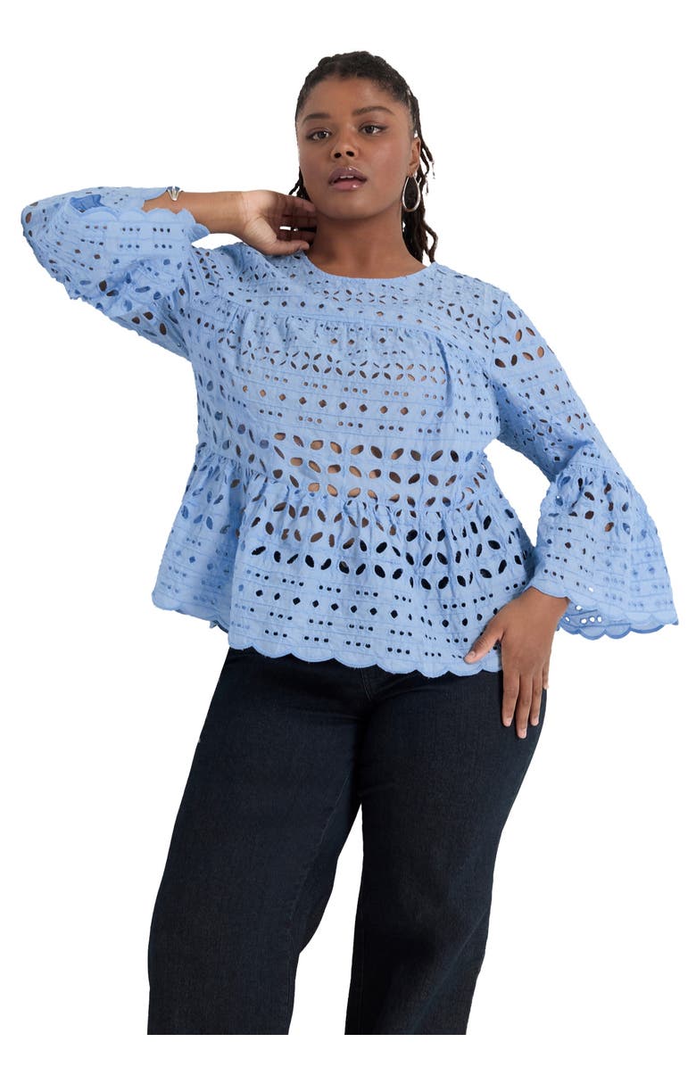 June + Vie Flounce Peplum Top, Main, color, Placid Blue