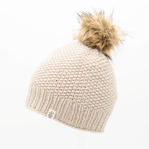Hand Knit Moss Fur Pom Pom Hat