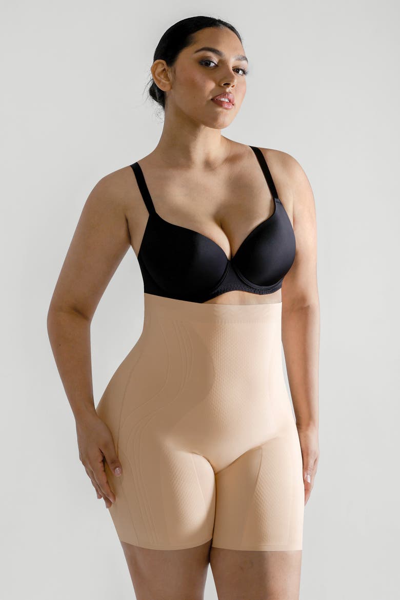 Tummy Control Flawless Smoothing Mid-Thigh Shorts, Alternate, color, Khaki Beige