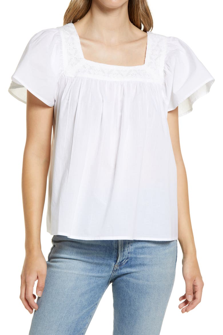 Lace Detail Top, Main, color, WHITE