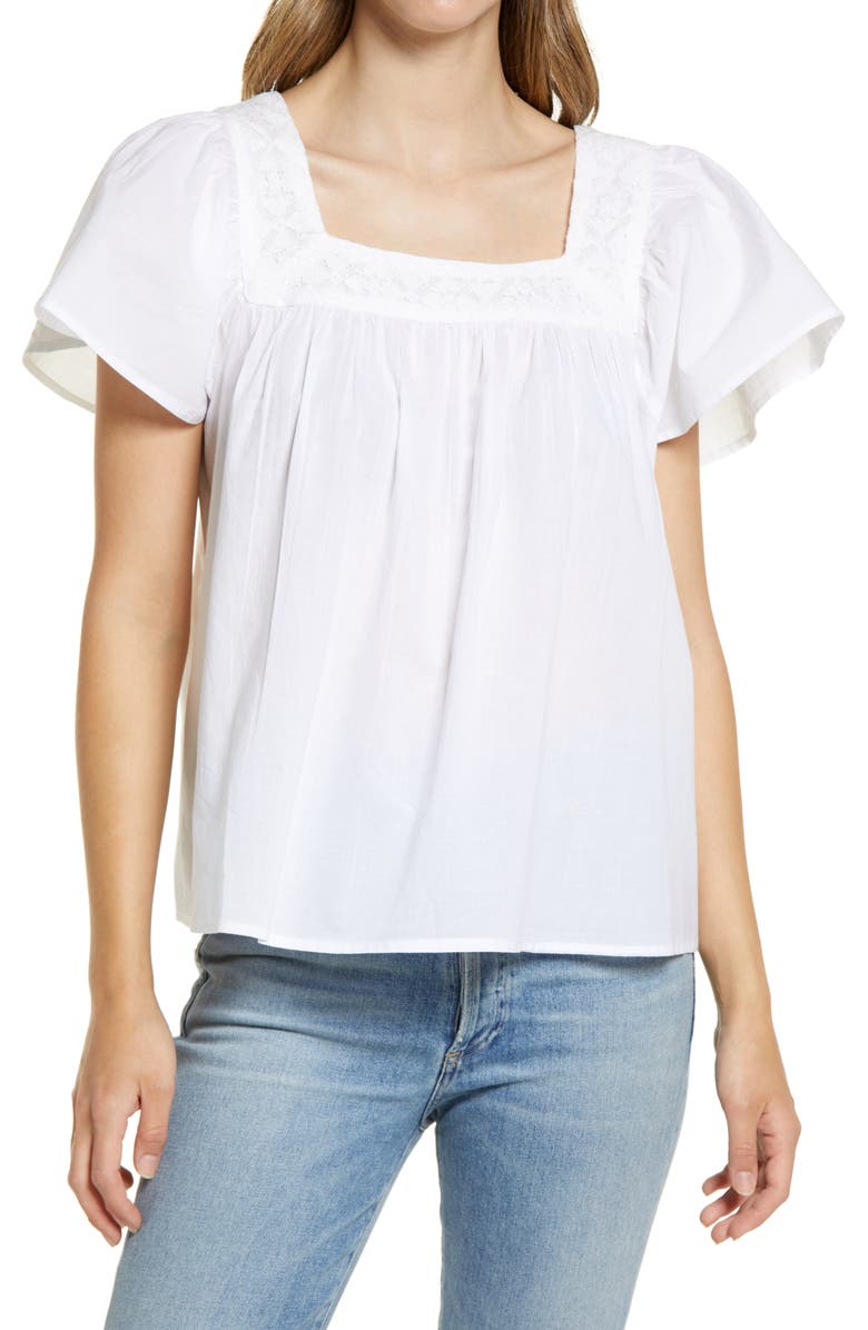 Caslon<sup>®</sup> Lace Detail Top, Main, color, White