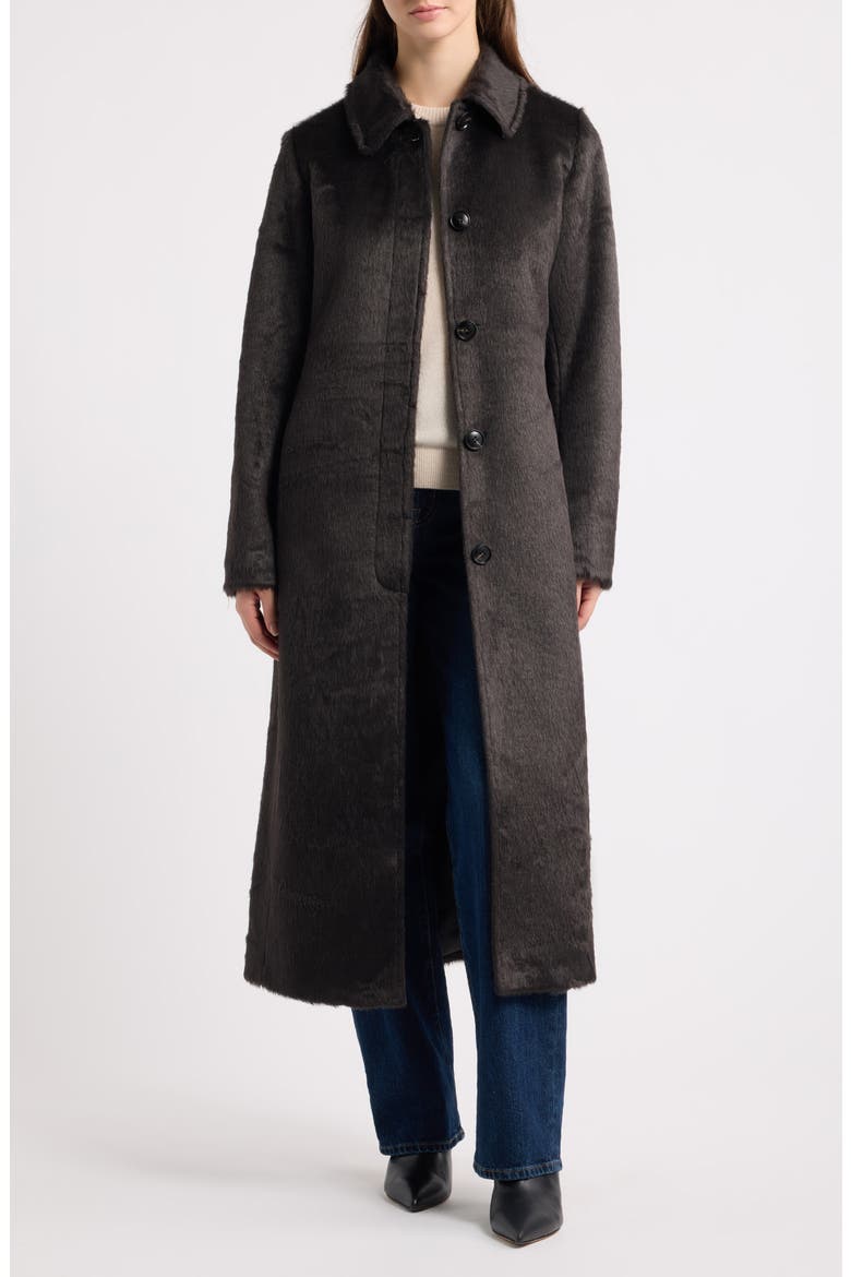 Faux Fur Long Coat, Main, color, DK BROWN
