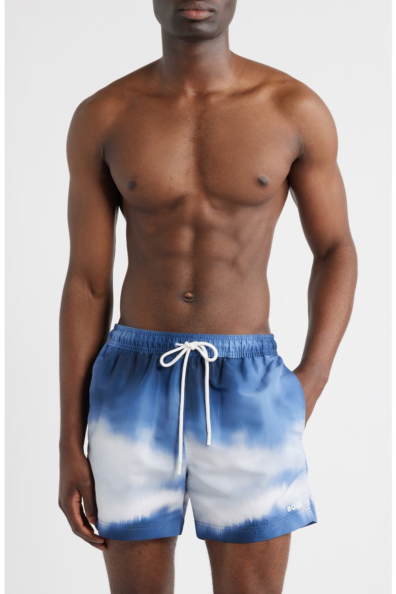 Two-Tone Swim Trunks, Main, color, LIGHT PASTEL/ PURPLE