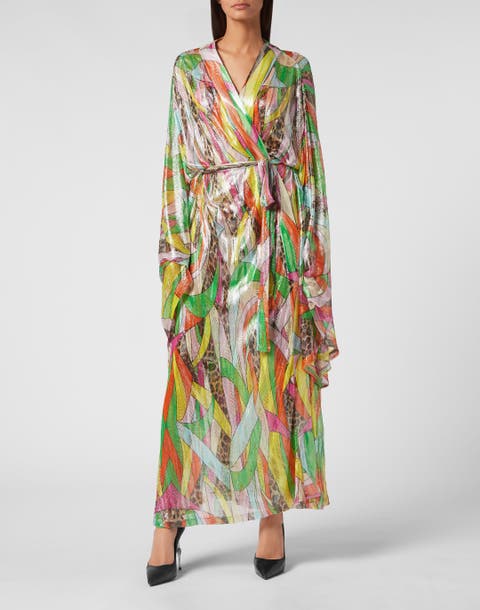 Knit Lurex Kaftan Rainbow Patchwork Women