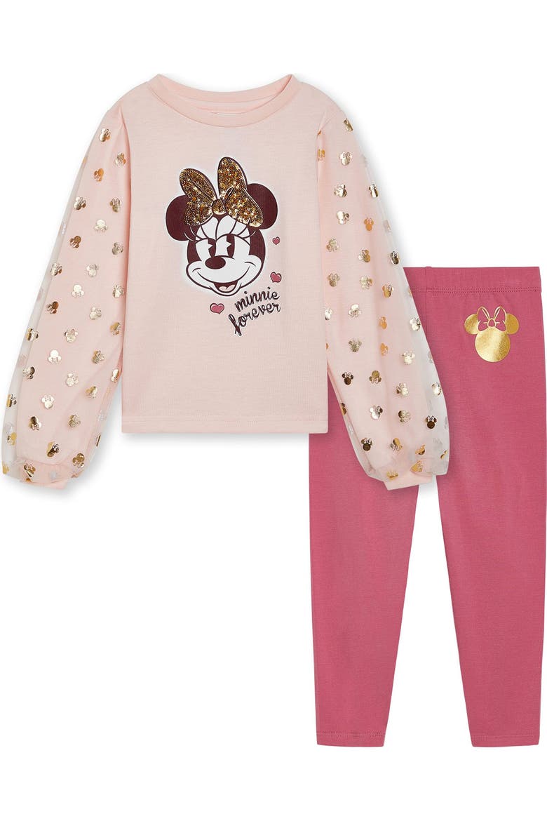 Minnie Mouse 2-Piece Long Sleeve T-Shirt and Leggings Set, Main, color, Minnie Pink Mauve
