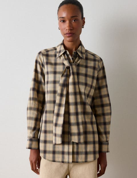 Detachable Scarf Check Shirt