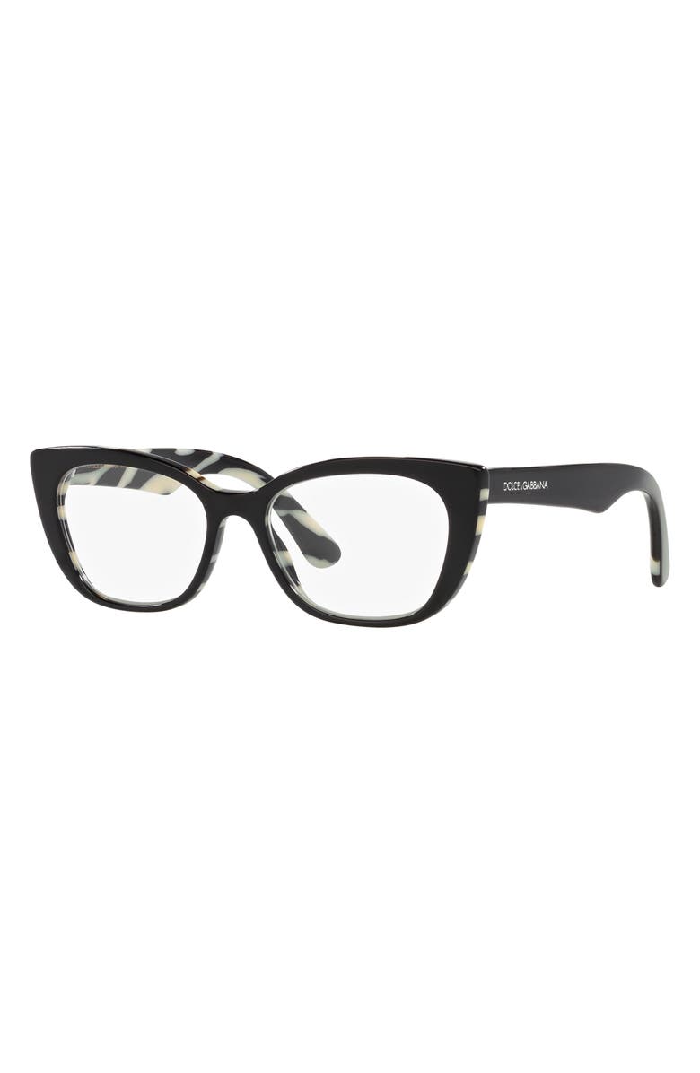 Dolce&Gabbana 49mm Cat Eye Optical Glasses, Alternate, color, Black White