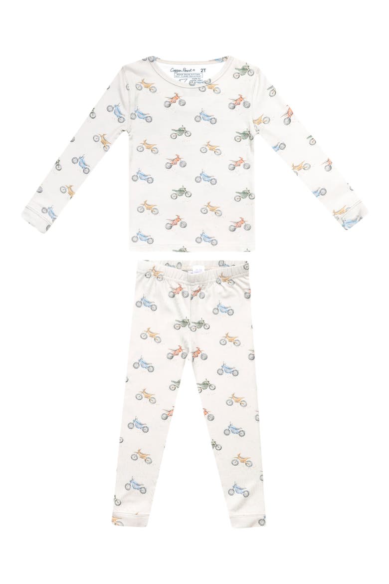Ryder Motorcycle Print Fitted Two-Piece Pajamas, Main, color, LIGHT BEIGE