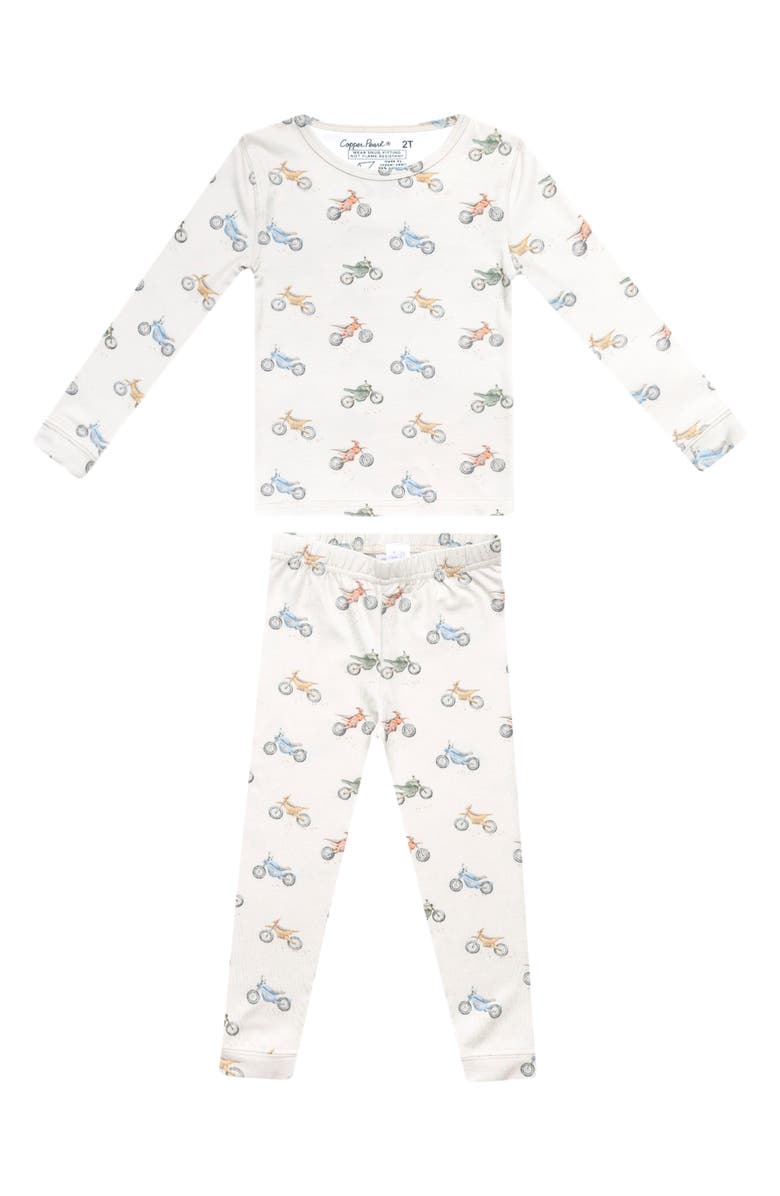 Copper Pearl Ryder Motorcycle Print Fitted Two-Piece Pajamas, Main, color, Light Beige