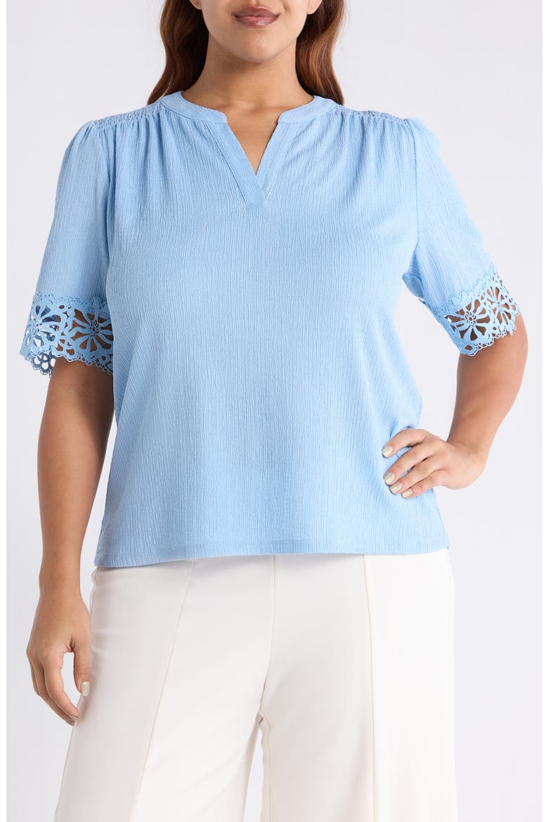 Crepe Lace Trim Top, Main, color, LAKESHORE