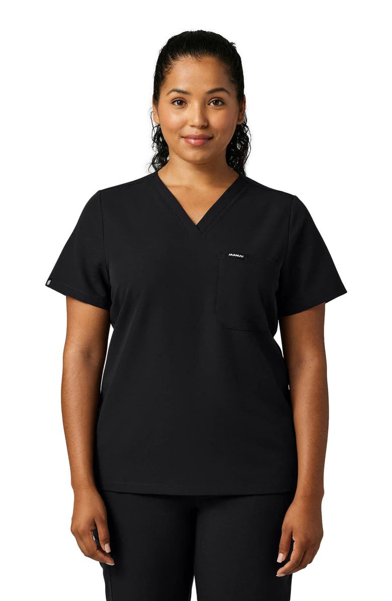 JAANUU Rhena Women's 1-Pocket Slim V-Neck Scrub Top, Main, color, Black
