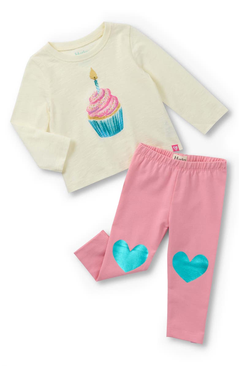 Hatley Cupcake Long Sleeve Graphic T-Shirt & Leggings Set, Main, color, Natural