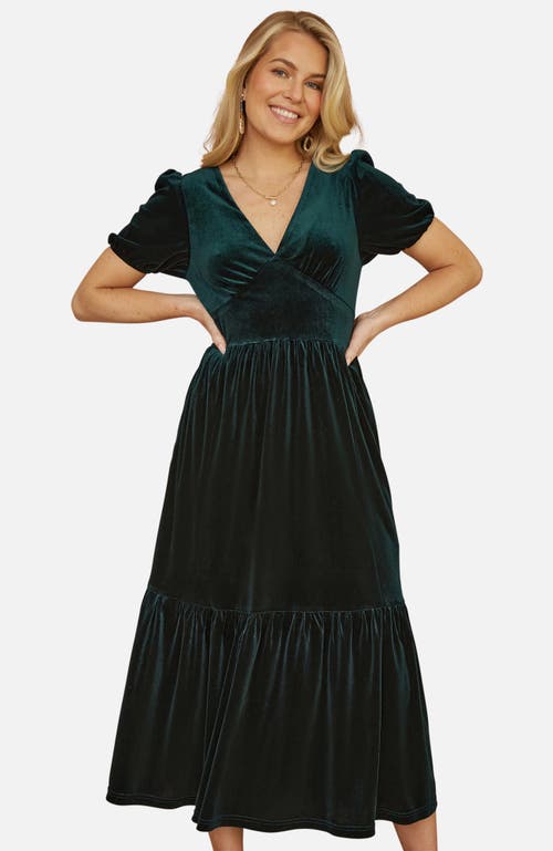 Yumi Velvet Midi Dress In Green