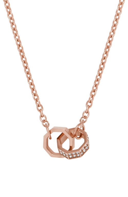 Emporio Armani Octagon Link Cubic Zirconia Charm Necklace In Copper