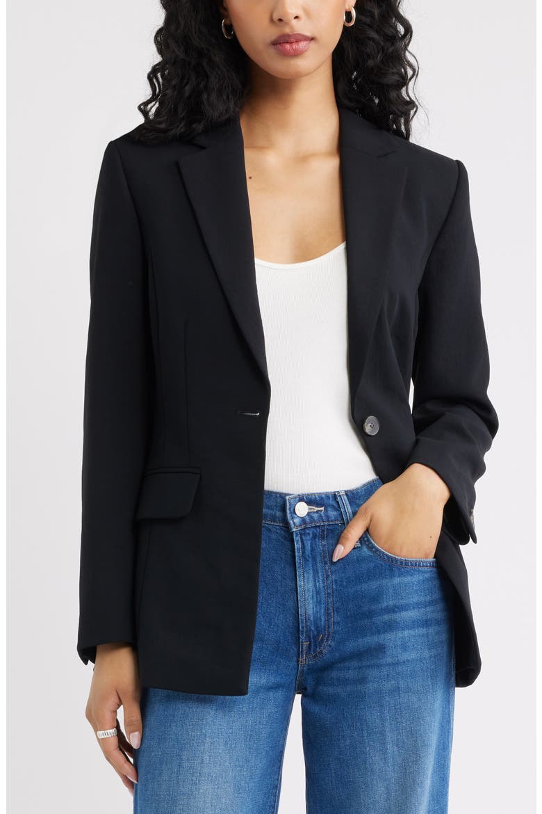 Curator Crepe Fitted Blazer, Main, color, BLACK