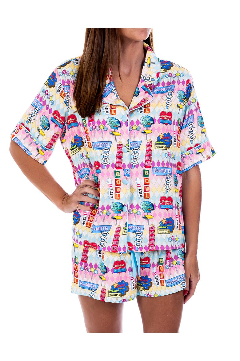 Women's Highway Holiday Silky Short Sleeve Short Set, Main, color, Highway Holiday