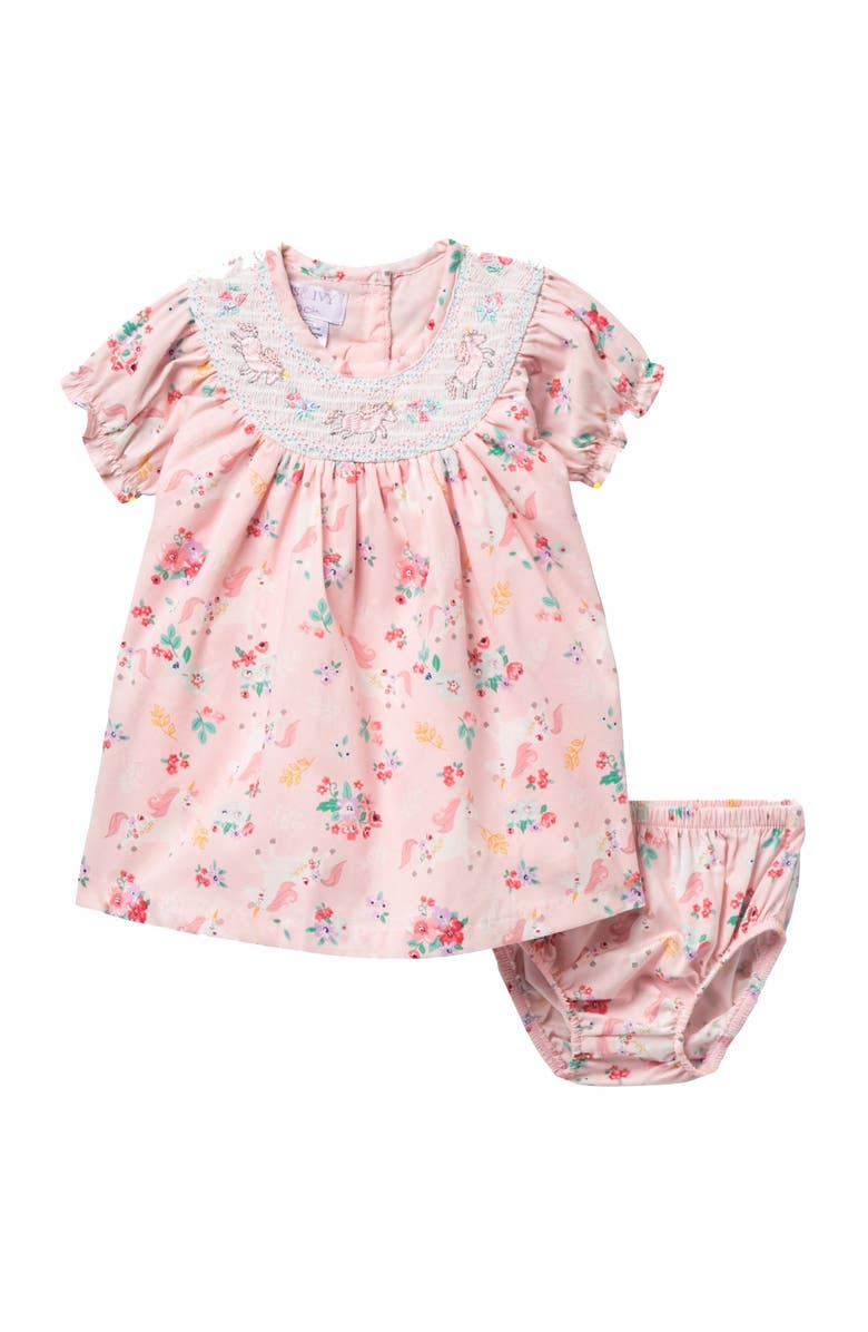Iris & Ivy Raglan Sleeve Unicorn Print Dress & Bloomers Set, Main, color,