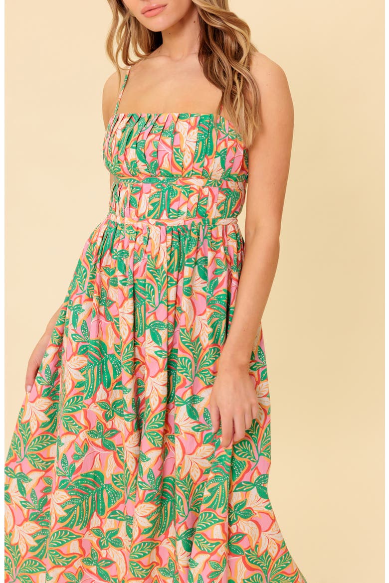 Pleated Fit & Flare Midi Dress, Alternate, color, PINK GREEN