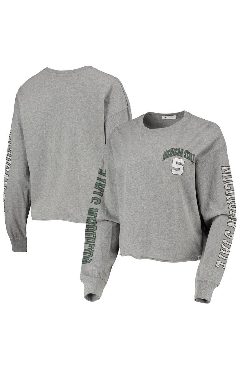 '47 Women's '47 Heathered Gray Michigan State Spartans Ultra Max Parkway Long Sleeve Cropped T-Shirt, Main, color, Heather Gray