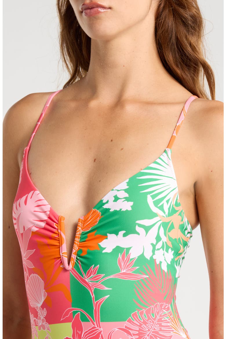 V-Wire One-Piece Swimsuit, Alternate, color, GREEN/ PINK MULTI