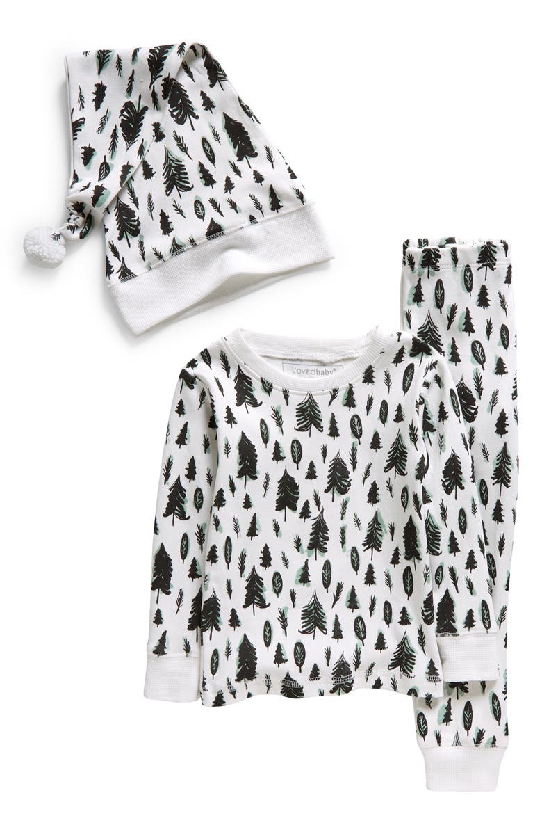 L'ovedbaby Kids' Holiday Fitted Organic Cotton Two-Piece Pajamas & Cap, Main, color, 