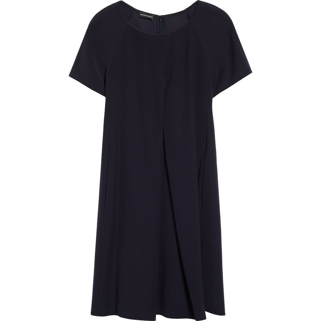 Emporio Armani Inverted Pleat Short Sleeve Dress In Solid Dark Blue