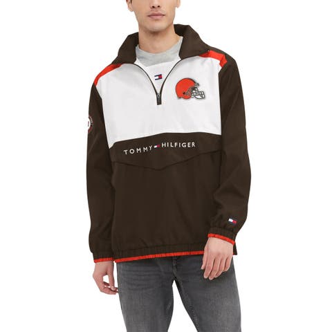 Men's Tommy Hilfiger Brown/White Cleveland Browns Carter Half-Zip Hooded Top