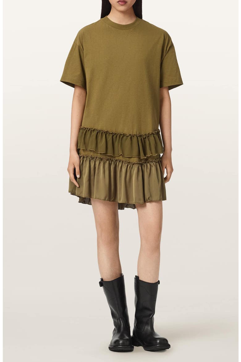 dark green t shirt dress AllSaints Women's Feyre Relaxed Fit Mini Dress, Green, Size L A-line Sweetheart Neck Gray Cotton dress YCW0615 Color:Set 2 this mini shirt dress