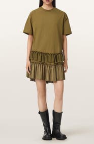 AllSaints Feyre Ruffle Tiered Cotton T-Shirt Minidress