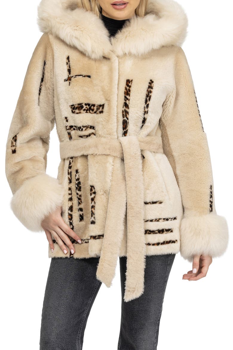 Reversible Genuine Shearling Parka with cuffs, Alternate, color, PALOMINO/LPRD INTARSIA