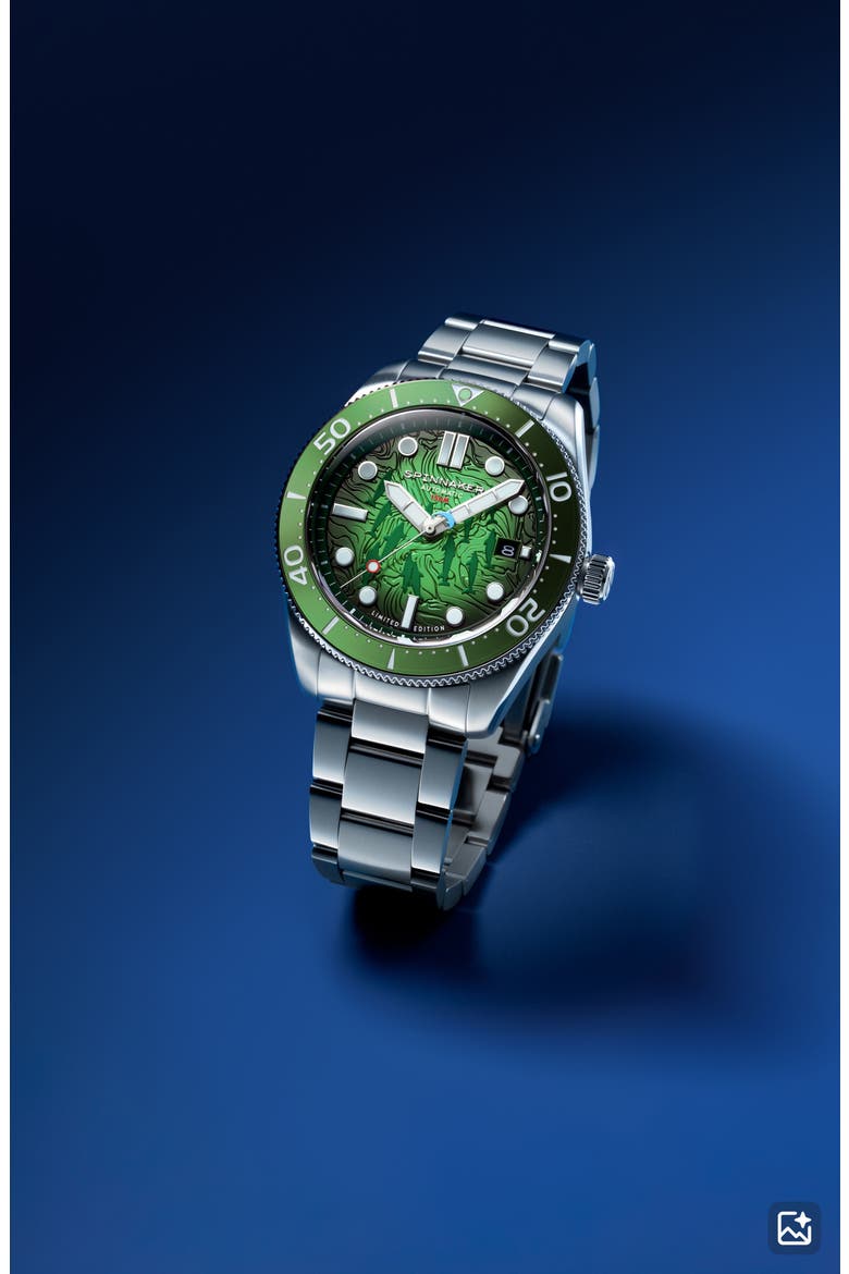 x Dolphin Project Croft Midsize Automatic Dolphin Cave Watch Set, 40mm, Alternate, color, GREEN