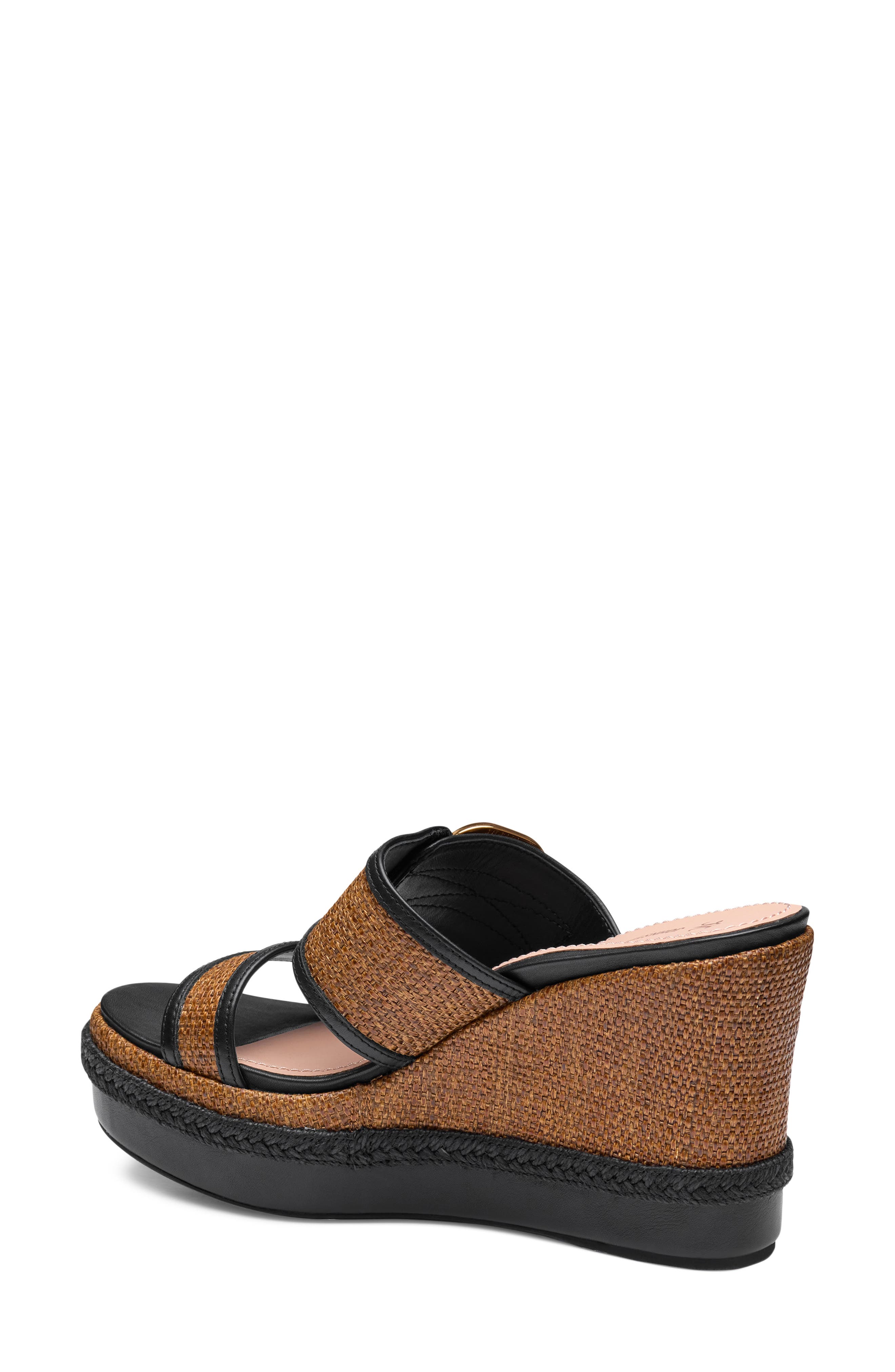 Johnston & Murphy Addison Buckle Platform Wedge Slide Sandal, Alternate, color, Cognac Raffia
