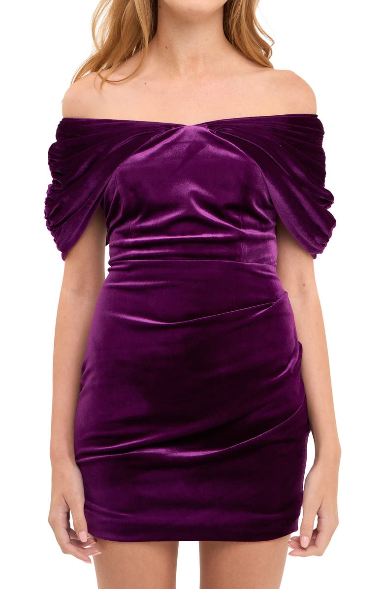 Endless Rose Off the Shoulder Velvet Minidress, Alternate, color, Purple