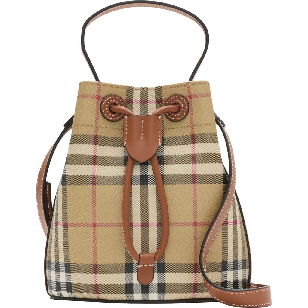 Burberry Mini Check Bucket Bag In Archive Beige/briar Brown
